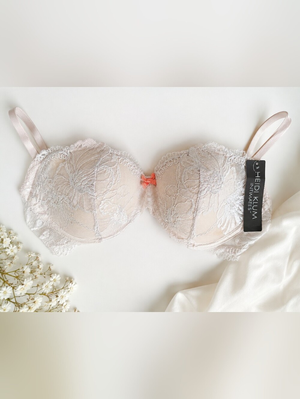 Heidi Klum Intimates Lace Push-up Bra Sabine with Coral Bow